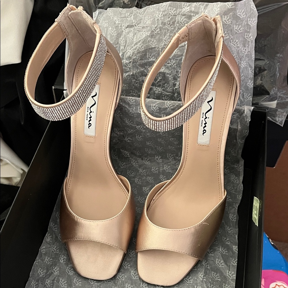 Nina Elegant Metallic Ankle Strap Heels